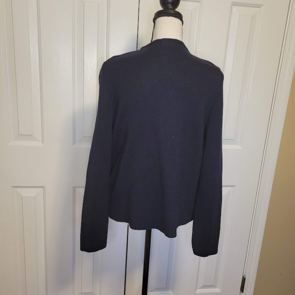 Saint James Pure New Wool Jacket Cardigan Navy Striped Trim Size Small (US 8) - Picture 4 of 8